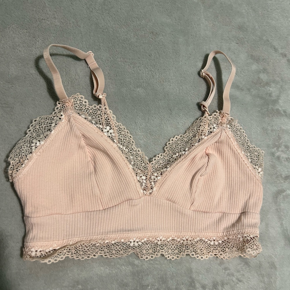 Colsie Lace Trim Ribbed Bralette - Pink